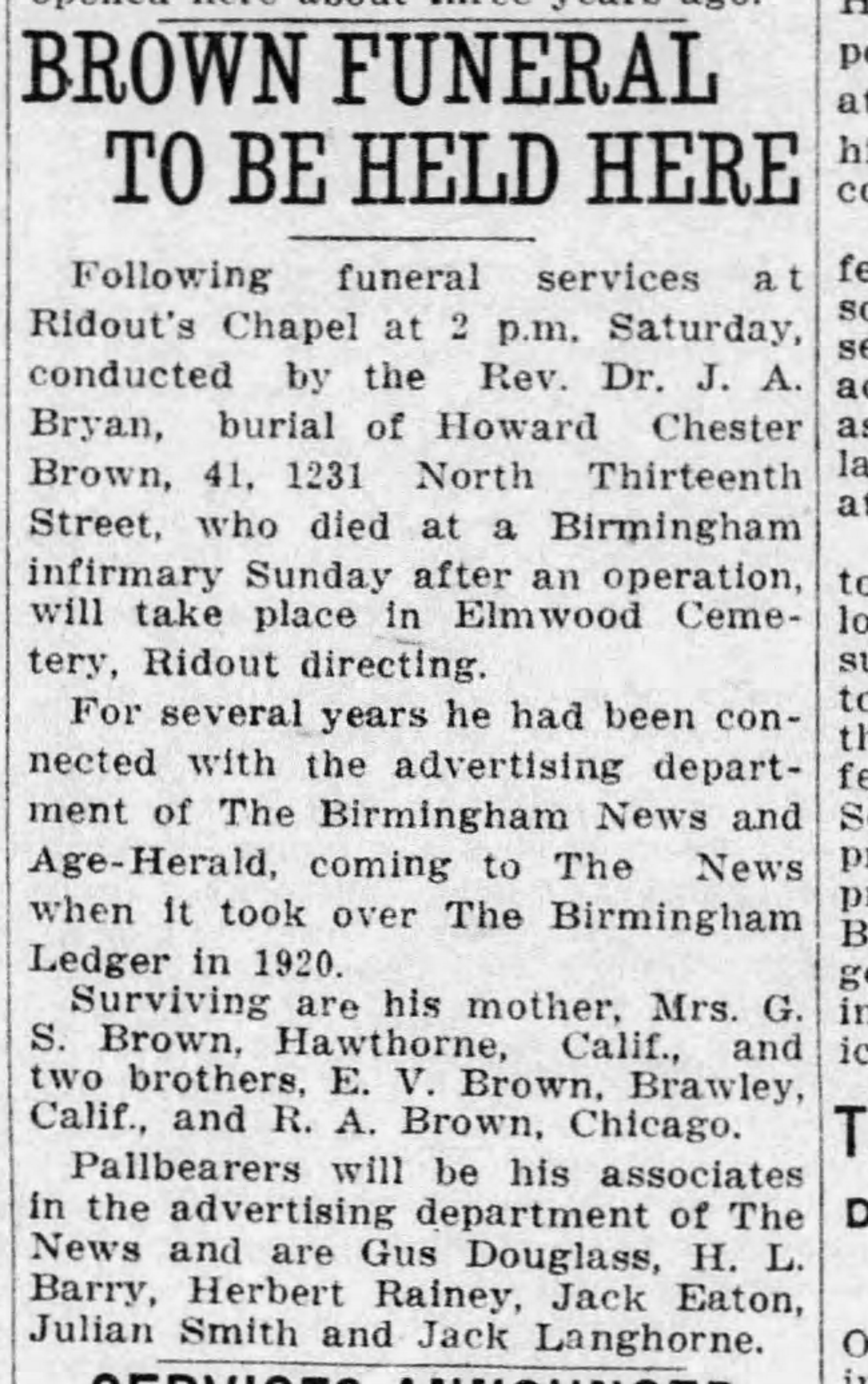 Howard Chester Brown obituary